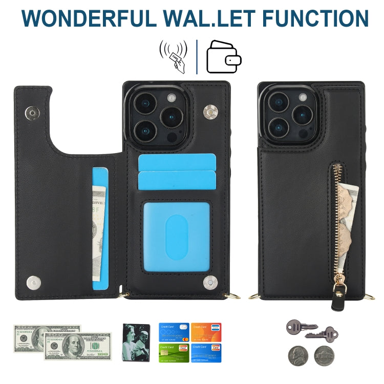 For iPhone 16 Pro Cross-body Zipper Square Phone Case