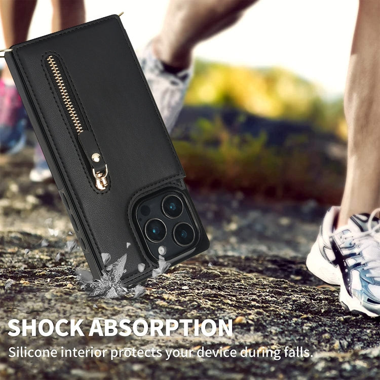 For iPhone 16 Pro Cross-body Zipper Square Phone Case