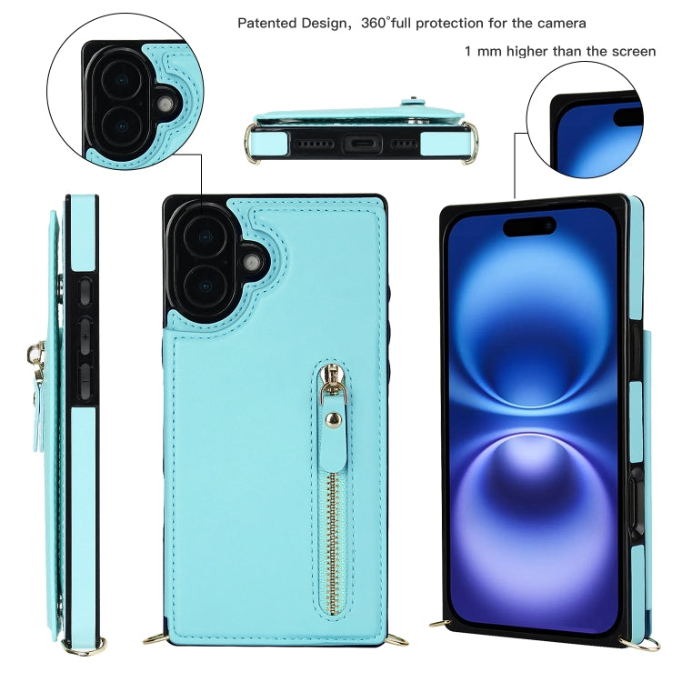 For iPhone 16 Plus Cross-body Zipper Square Phone Case