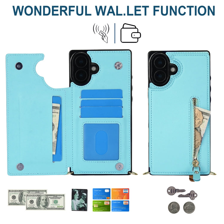 For iPhone 16 Plus Cross-body Zipper Square Phone Case