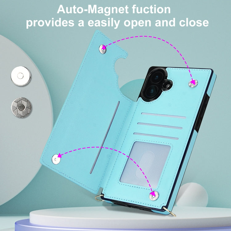 For iPhone 16 Plus Cross-body Zipper Square Phone Case