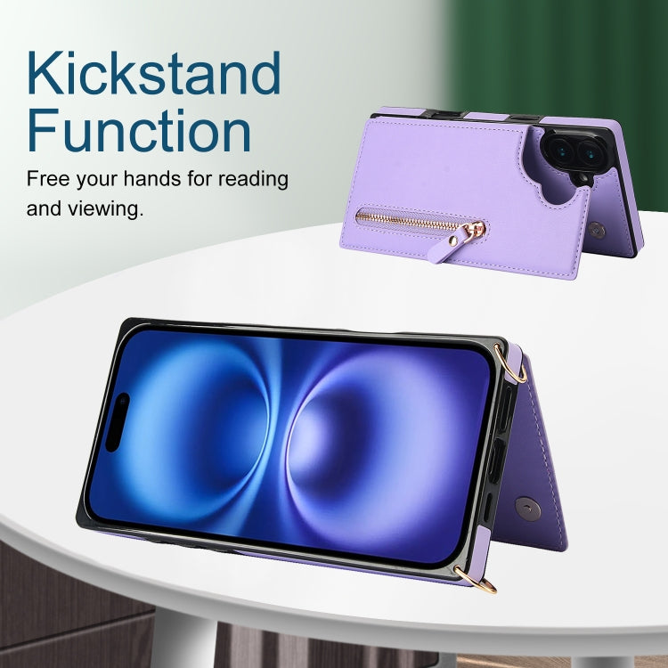 For iPhone 16 Plus Cross-body Zipper Square Phone Case