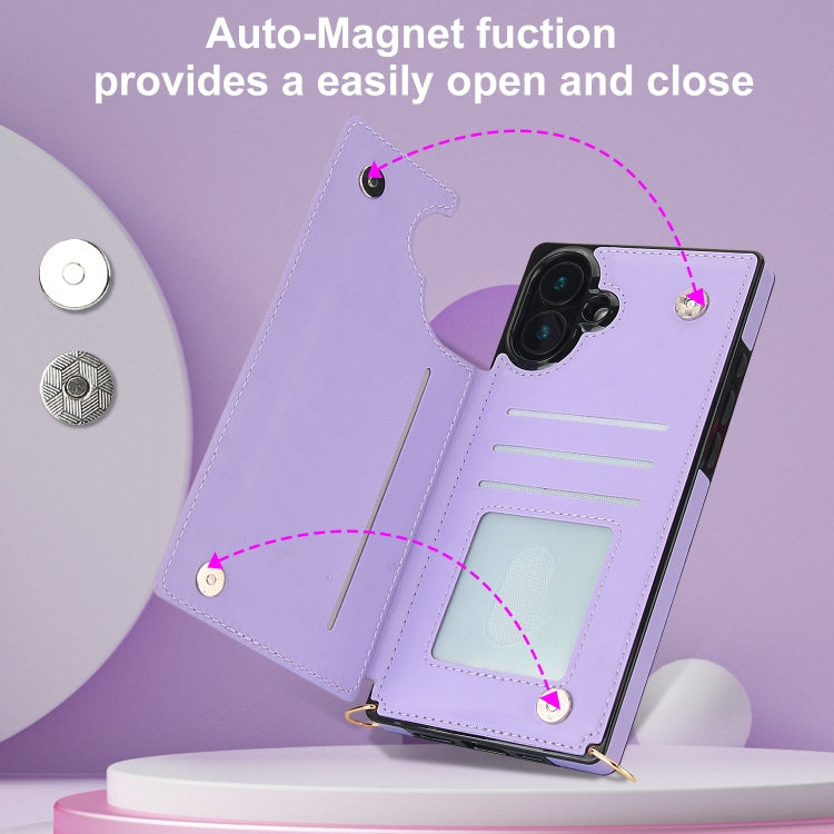 For iPhone 16 Plus Cross-body Zipper Square Phone Case