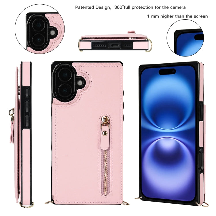 For iPhone 16 Plus Cross-body Zipper Square Phone Case