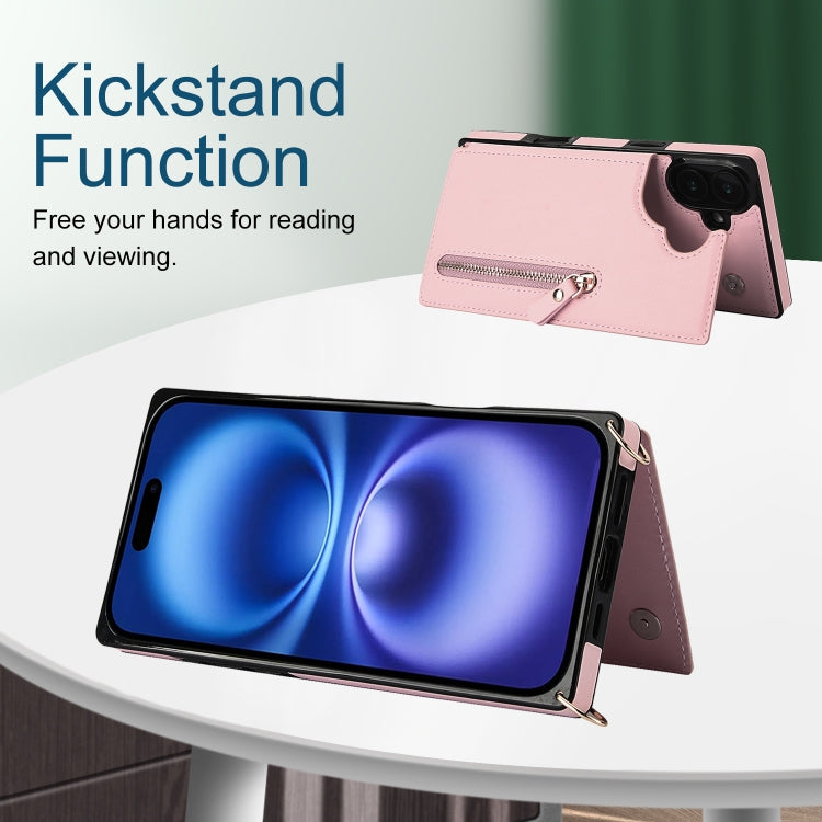For iPhone 16 Plus Cross-body Zipper Square Phone Case
