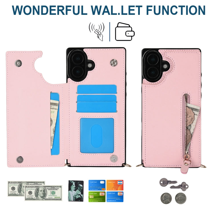 For iPhone 16 Plus Cross-body Zipper Square Phone Case