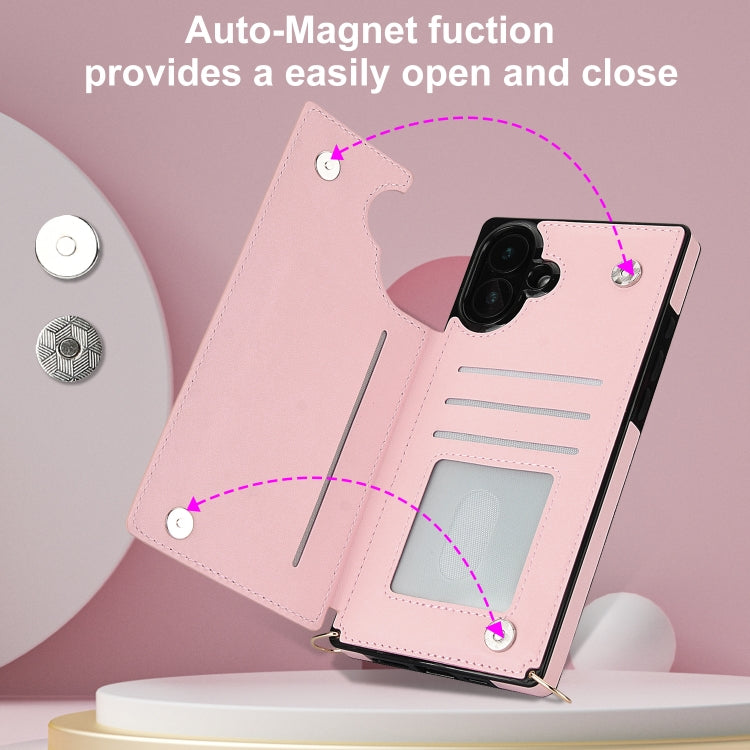 For iPhone 16 Plus Cross-body Zipper Square Phone Case