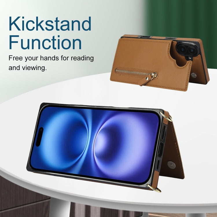 For iPhone 16 Plus Cross-body Zipper Square Phone Case