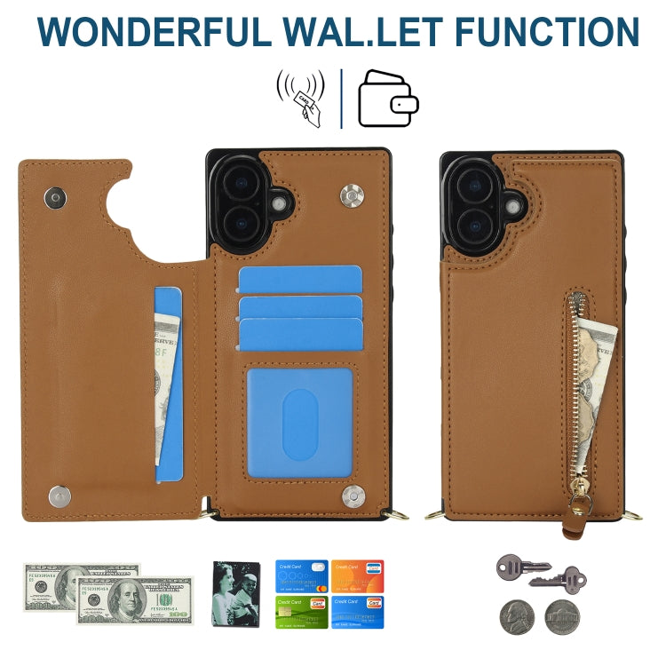 For iPhone 16 Plus Cross-body Zipper Square Phone Case