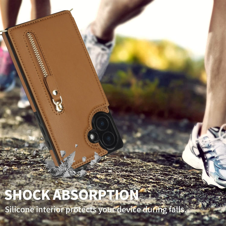 For iPhone 16 Plus Cross-body Zipper Square Phone Case