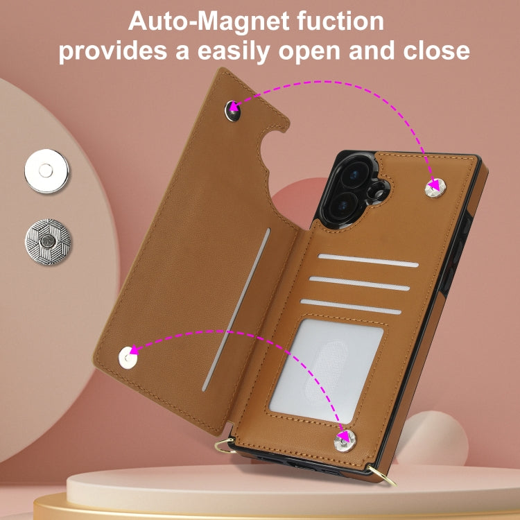 For iPhone 16 Plus Cross-body Zipper Square Phone Case
