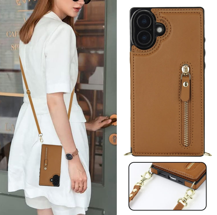 For iPhone 16 Plus Cross-body Zipper Square Phone Case