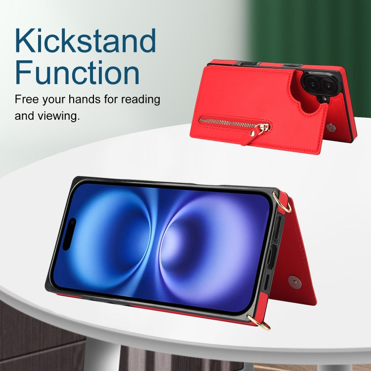 For iPhone 16 Plus Cross-body Zipper Square Phone Case