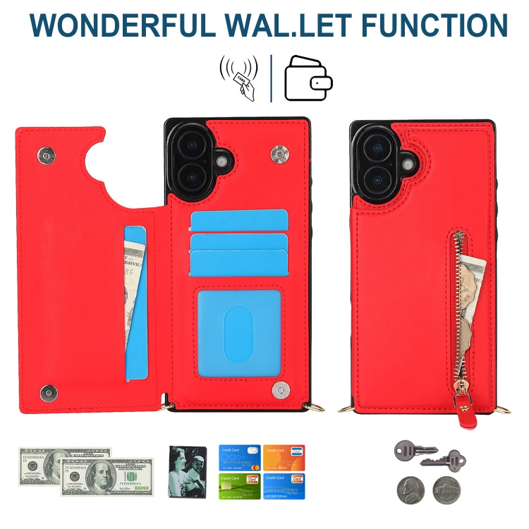 For iPhone 16 Plus Cross-body Zipper Square Phone Case