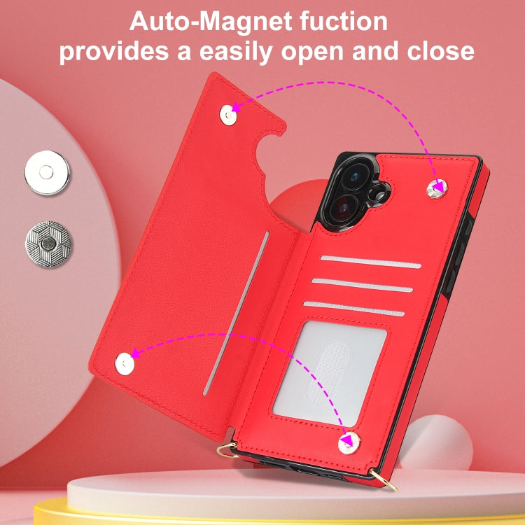 For iPhone 16 Plus Cross-body Zipper Square Phone Case
