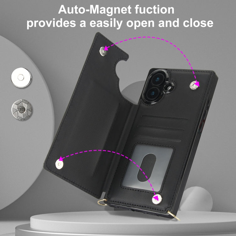 For iPhone 16 Plus Cross-body Zipper Square Phone Case