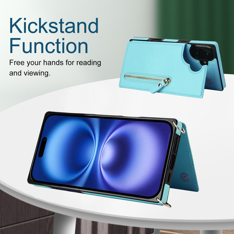 For iPhone 16 Cross-body Zipper Square Phone Case