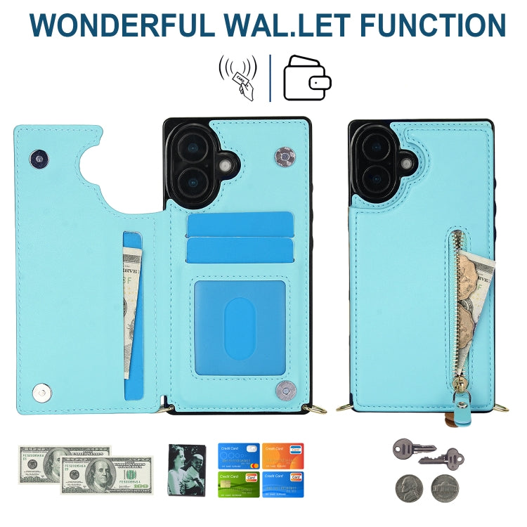 For iPhone 16 Cross-body Zipper Square Phone Case