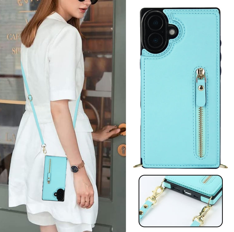 For iPhone 16 Cross-body Zipper Square Phone Case