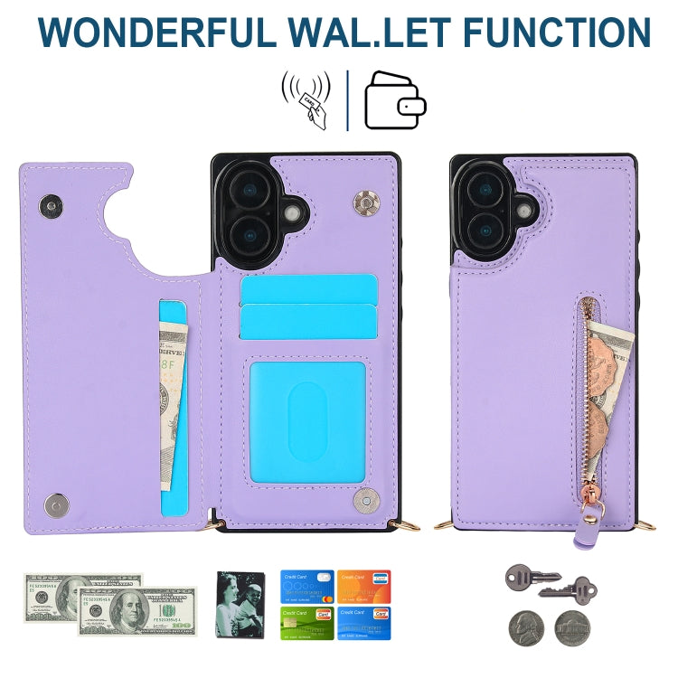 For iPhone 16 Cross-body Zipper Square Phone Case
