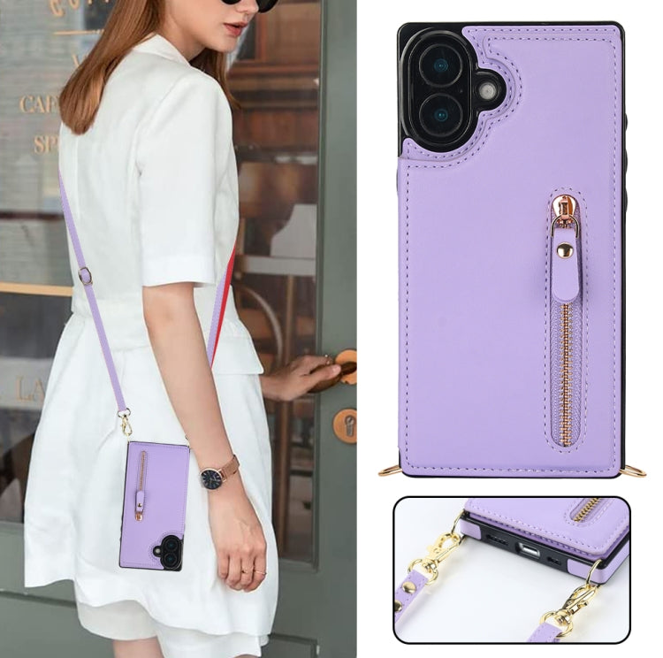 For iPhone 16 Cross-body Zipper Square Phone Case
