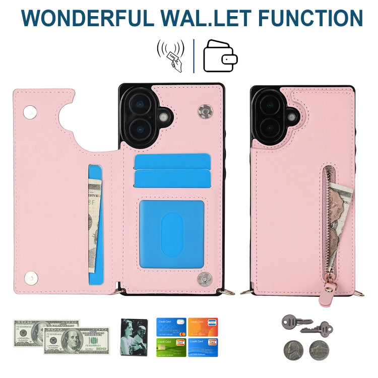 For iPhone 16 Cross-body Zipper Square Phone Case