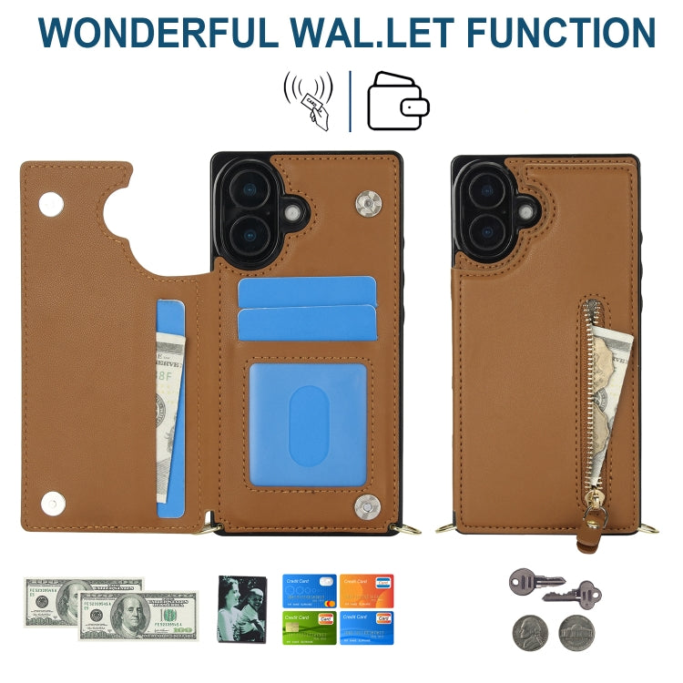 For iPhone 16 Cross-body Zipper Square Phone Case