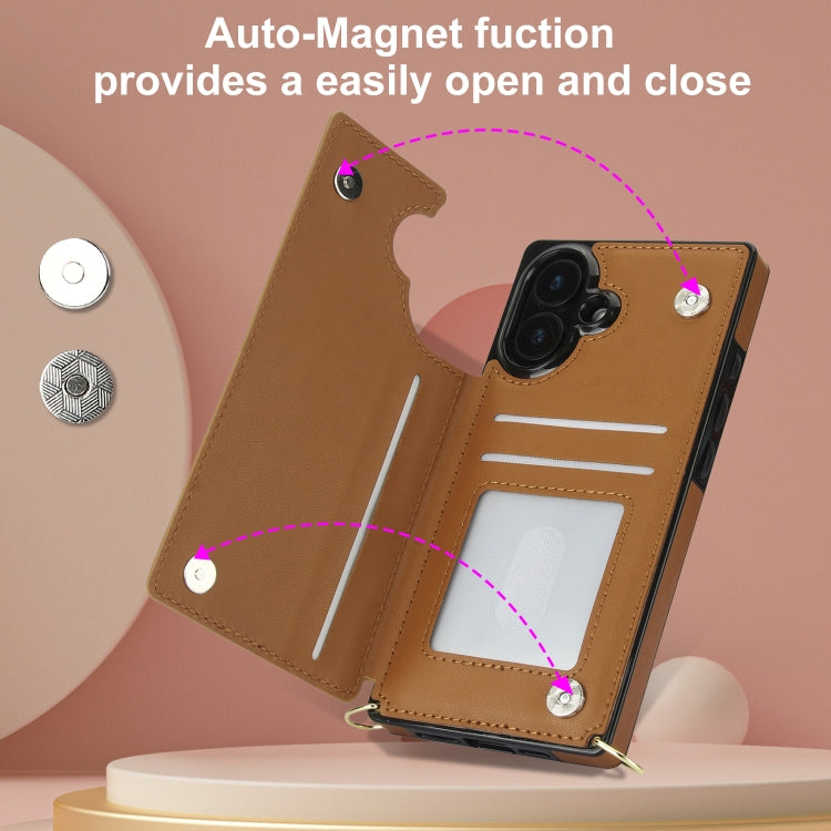 For iPhone 16 Cross-body Zipper Square Phone Case