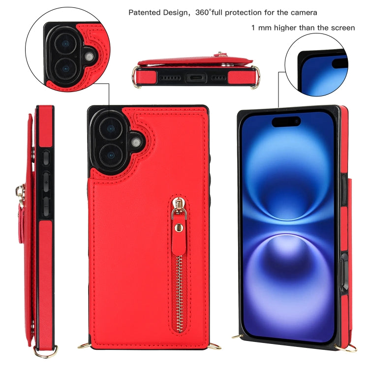 For iPhone 16 Cross-body Zipper Square Phone Case