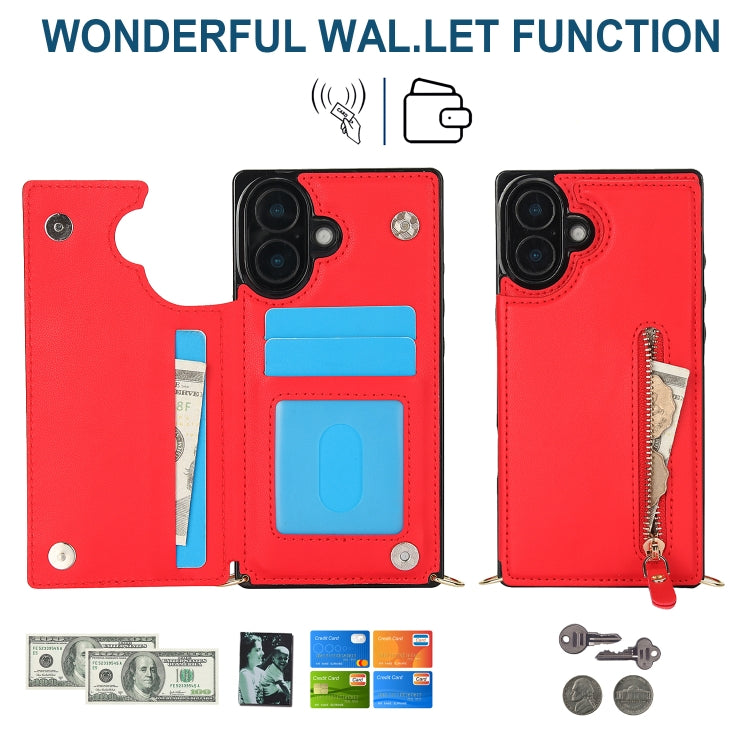 For iPhone 16 Cross-body Zipper Square Phone Case
