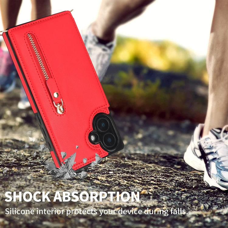For iPhone 16 Cross-body Zipper Square Phone Case