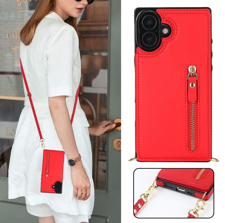 For iPhone 16 Cross-body Zipper Square Phone Case