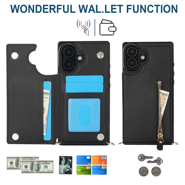 For iPhone 16 Cross-body Zipper Square Phone Case