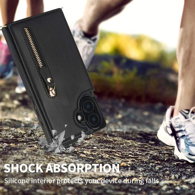For iPhone 16 Cross-body Zipper Square Phone Case