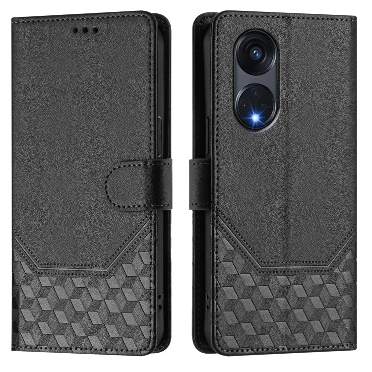 For OPPO A1 Pro 5G / Reno8 T 5G Global Honeycomb Embossing RFID Leather Phone Case