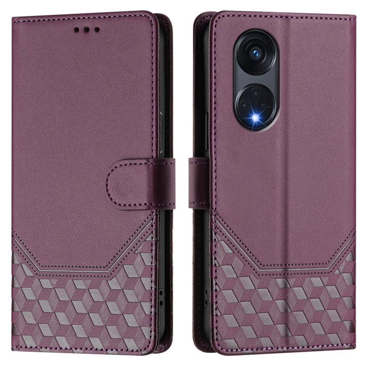 For OPPO A1 Pro 5G / Reno8 T 5G Global Honeycomb Embossing RFID Leather Phone Case