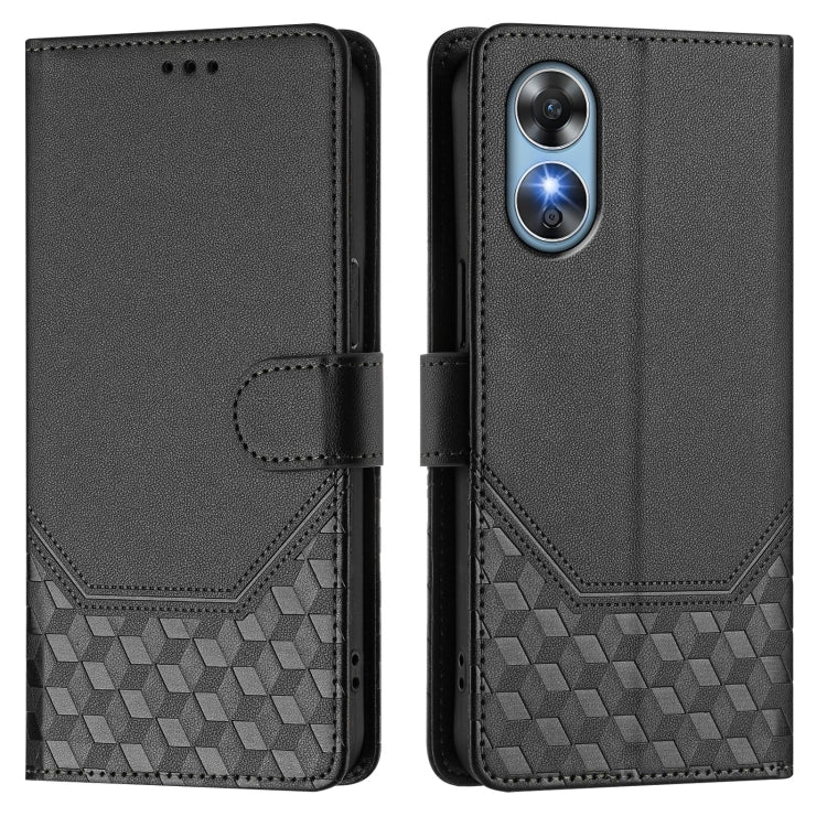 For OPPO A17 4G Global / A17k Honeycomb Embossing RFID Leather Phone Case