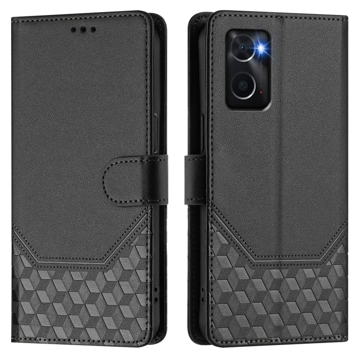 For OPPO A36 4G / A76 4G / A96 4G Honeycomb Embossing RFID Leather Phone Case