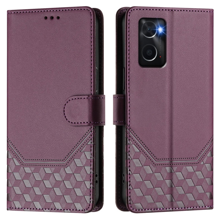 For OPPO A36 4G / A76 4G / A96 4G Honeycomb Embossing RFID Leather Phone Case