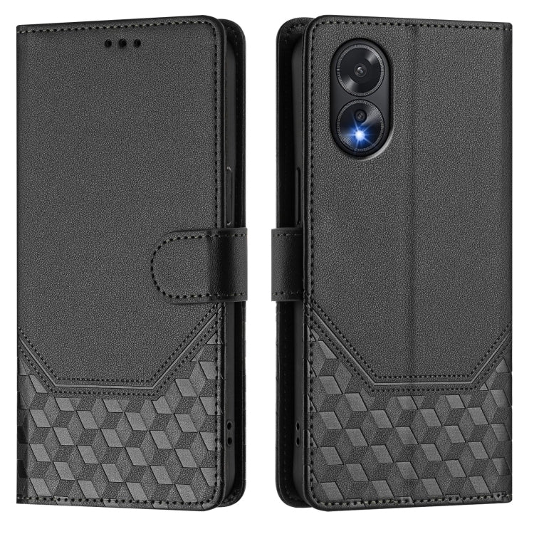For OPPO A38 4G / A18 4G Global Honeycomb Embossing RFID Leather Phone Case