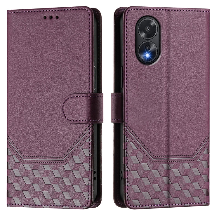 For OPPO A38 4G / A18 4G Global Honeycomb Embossing RFID Leather Phone Case
