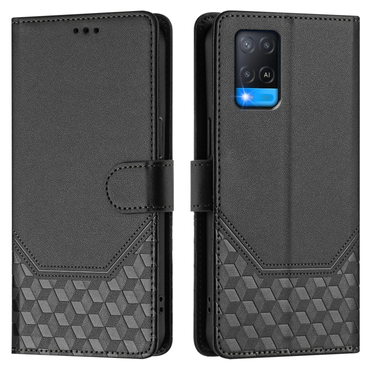 For OPPO A54 4G / A54s / A55 5G / A16 / A16s Honeycomb Embossing RFID Leather Phone Case