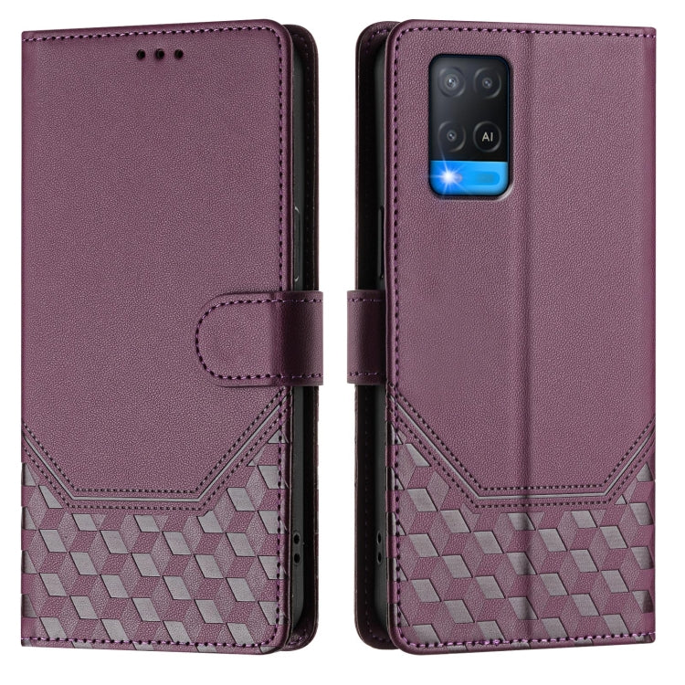 For OPPO A54 4G / A54s / A55 5G / A16 / A16s Honeycomb Embossing RFID Leather Phone Case
