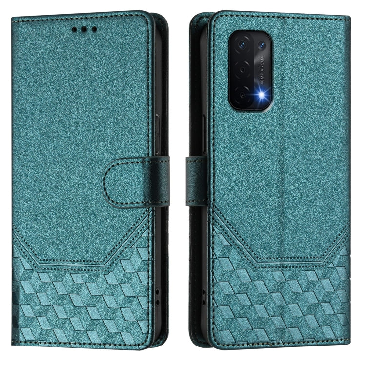 For OPPO A54 5G / A74 5G / A93 5G Honeycomb Embossing RFID Leather Phone Case
