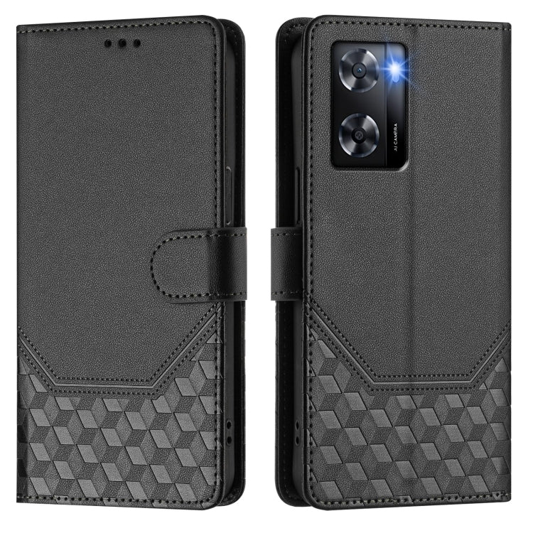 For OPPO A57 4G / A77 4G / A57s 4G Global Honeycomb Embossing RFID Leather Phone Case