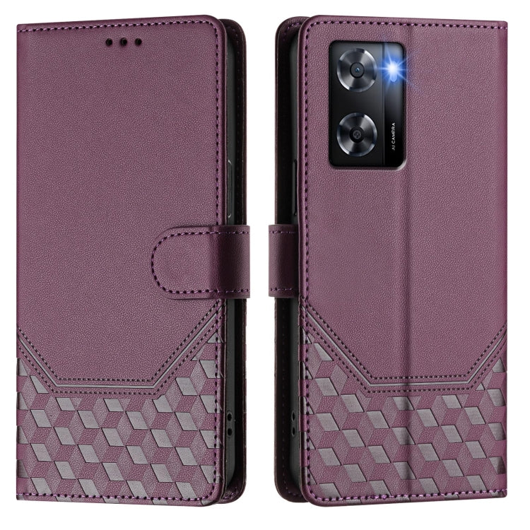 For OPPO A57 4G / A77 4G / A57s 4G Global Honeycomb Embossing RFID Leather Phone Case