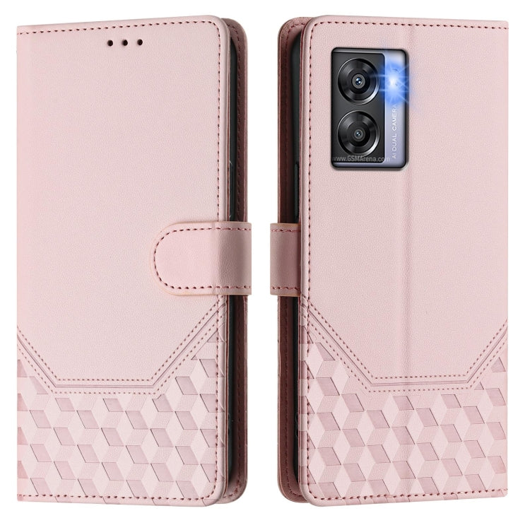 For OPPO A77 5G / A97 5G Honeycomb Embossing RFID Leather Phone Case