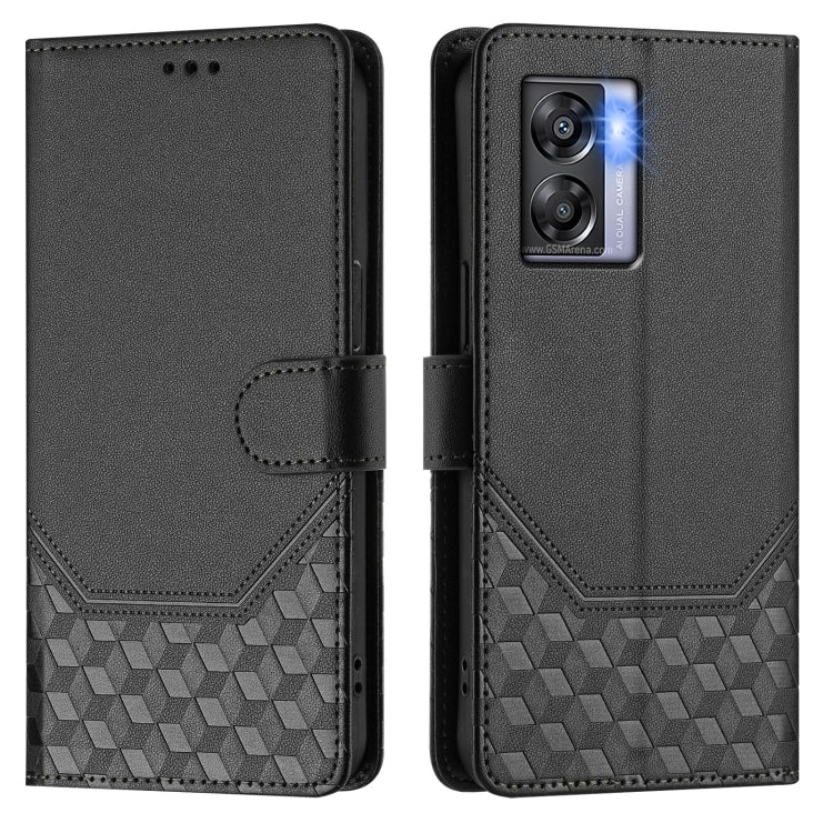 For OPPO A77 5G / A97 5G Honeycomb Embossing RFID Leather Phone Case