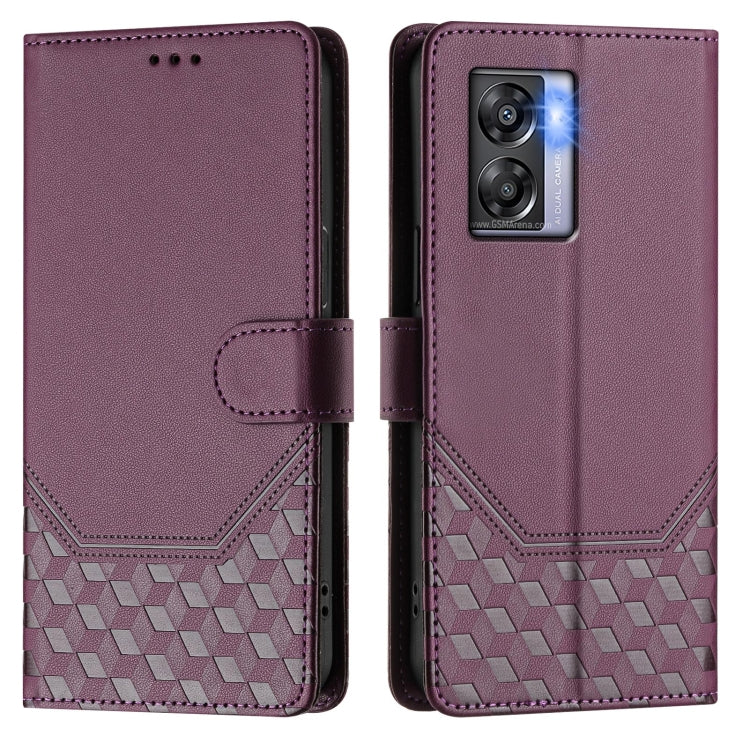 For OPPO A77 5G / A97 5G Honeycomb Embossing RFID Leather Phone Case