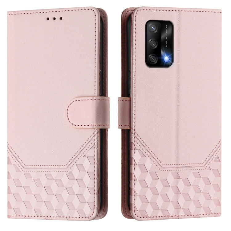 For OPPO A74 4G / F19 / F19s / A95 4G Honeycomb Embossing RFID Leather Phone Case